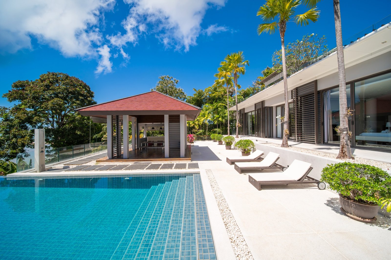 Poolside pavilion and sun terrace